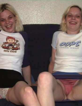 Blonde Twin Sisters Spreading Legs And Showing Panties